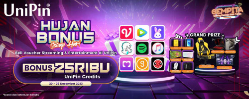 Dapatin 25rb UniPin Credits Setiap Beli Voucher Streaming & Entertainment!